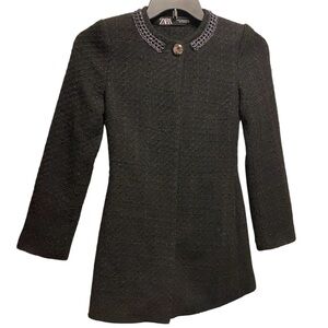 Zara Tweed Frock Coat Blazer Silver Chain Black Women’s Size XS